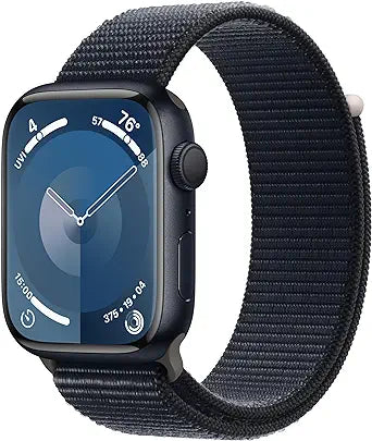Apple Watch Series 9 [GPS 45mm] Smartwatch with Midnight Aluminum Case with Midnight Sport Loop One Size. Fitness Tracker, ECG Apps, Always-On Retina Display, Carbon Neutral