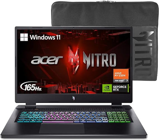 Acer Nitro 17 Gaming Laptop | AMD Ryzen 7 7840HS Octa-Core CPU | 17.3" FHD 165Hz IPS Display | NVIDIA GeForce RTX 4050 | 16GB DDR5 | 1TB SSD | Wi-Fi 6E | RGB Backlit | KB | AN17-41-R6L9
