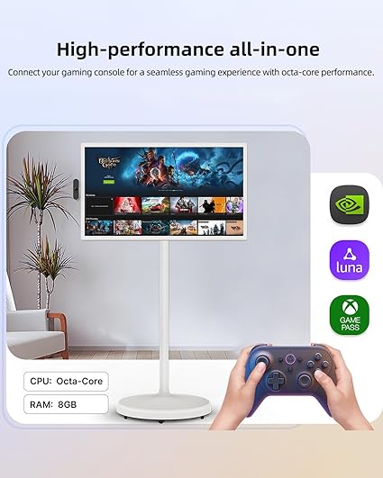 32" Smart Screen 1080p Portable Monitor with Incell Touch Screen, Android OS(Support Google Store), Built-in Battery(4-6H), Full Swivel Rotation, Voice Remote Control